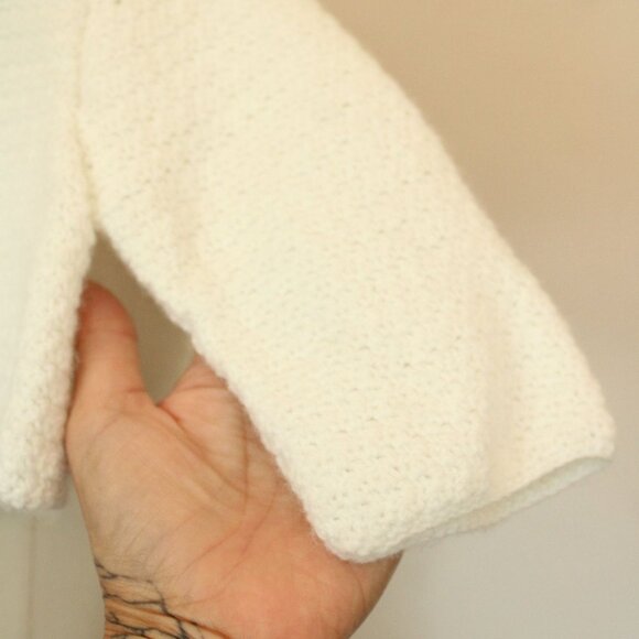 Vintage 1950s 1960s Baby Sweater, White Knit Cardigan with Blue Ties - Picture 5 of 10